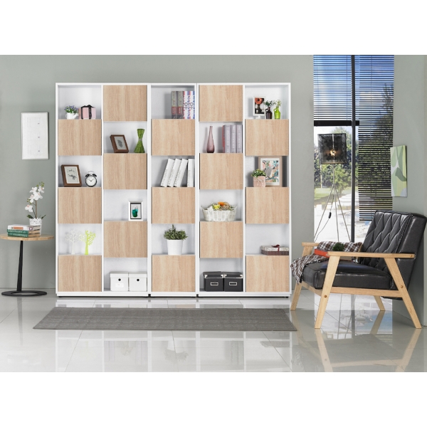 布拉格白色橡木紋組合書櫃 1.35尺三單門2.7尺六單門