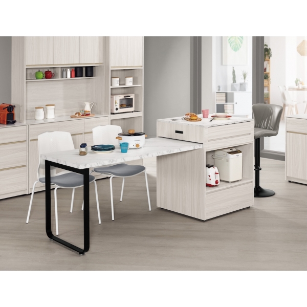 克萊格4尺仿石面中島型多功能餐桌櫃A型