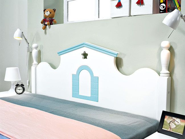 童話城堡粉藍色書架單人床台