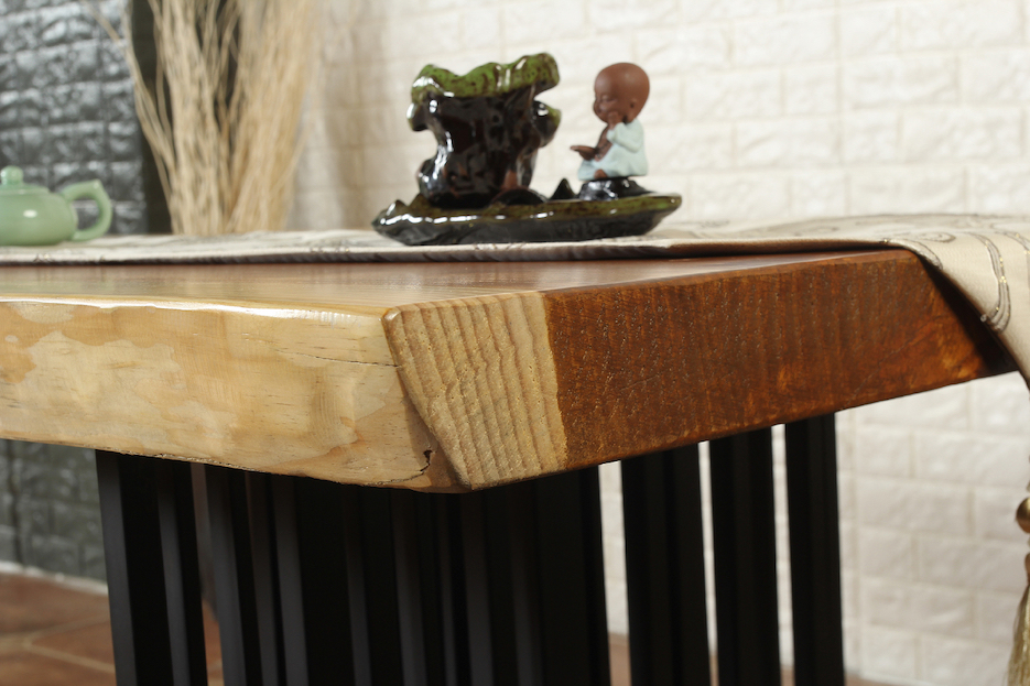 格柵6.6尺手刷原木色實木餐桌