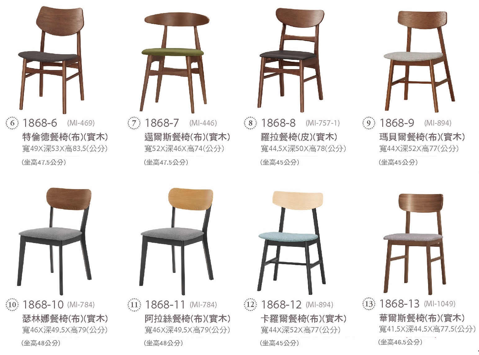 特倫德 邁爾斯 羅拉 瑪貝爾 瑟林娜 阿拉絲 卡羅爾 華爾斯 餐椅