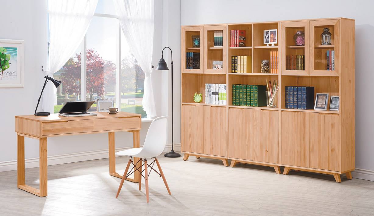 羅本北歐全實木2.7尺展示書櫃 4尺書桌