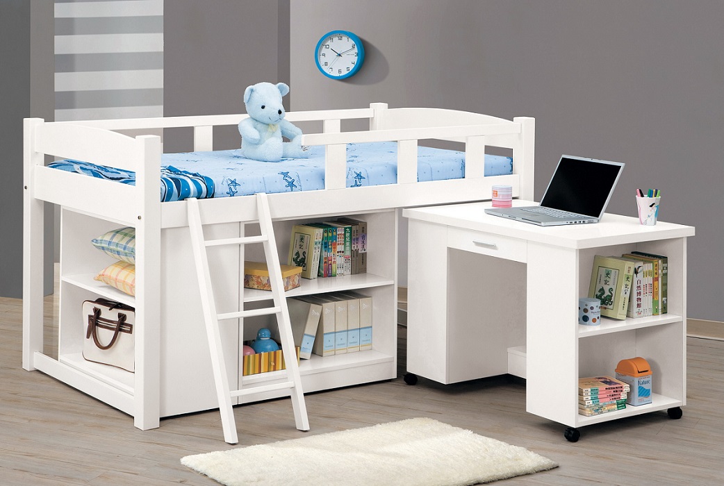 貝莎3.8尺白色多功能組合床 活動書桌 收納櫃