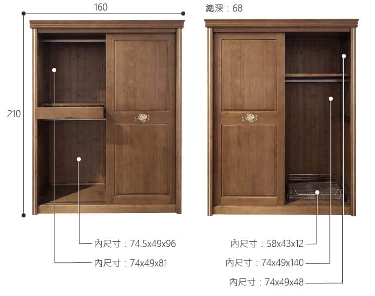 蕾佳娜全實木5.3尺拉門衣櫃 鄉村彩繪