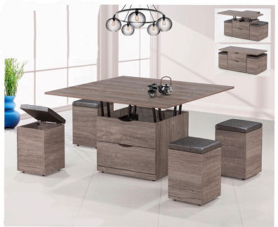 霍爾升降茶几 桌面升降餐桌設計 4個收納椅