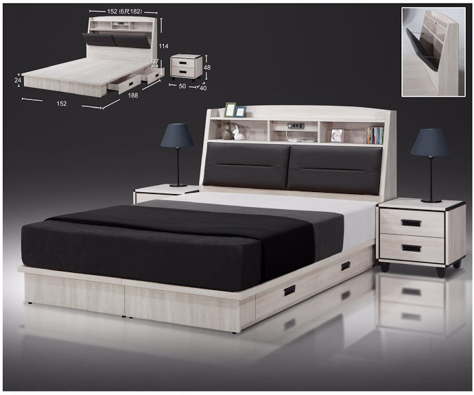凱莉床頭箱 5尺6尺 床頭枕設計 插座設計