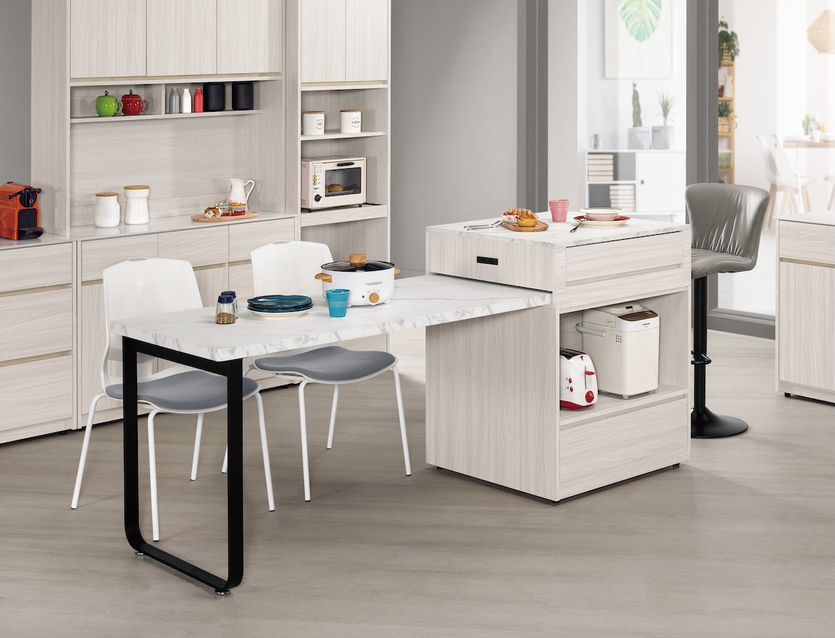 克萊格5尺仿石面中島型多功能餐桌櫃A型