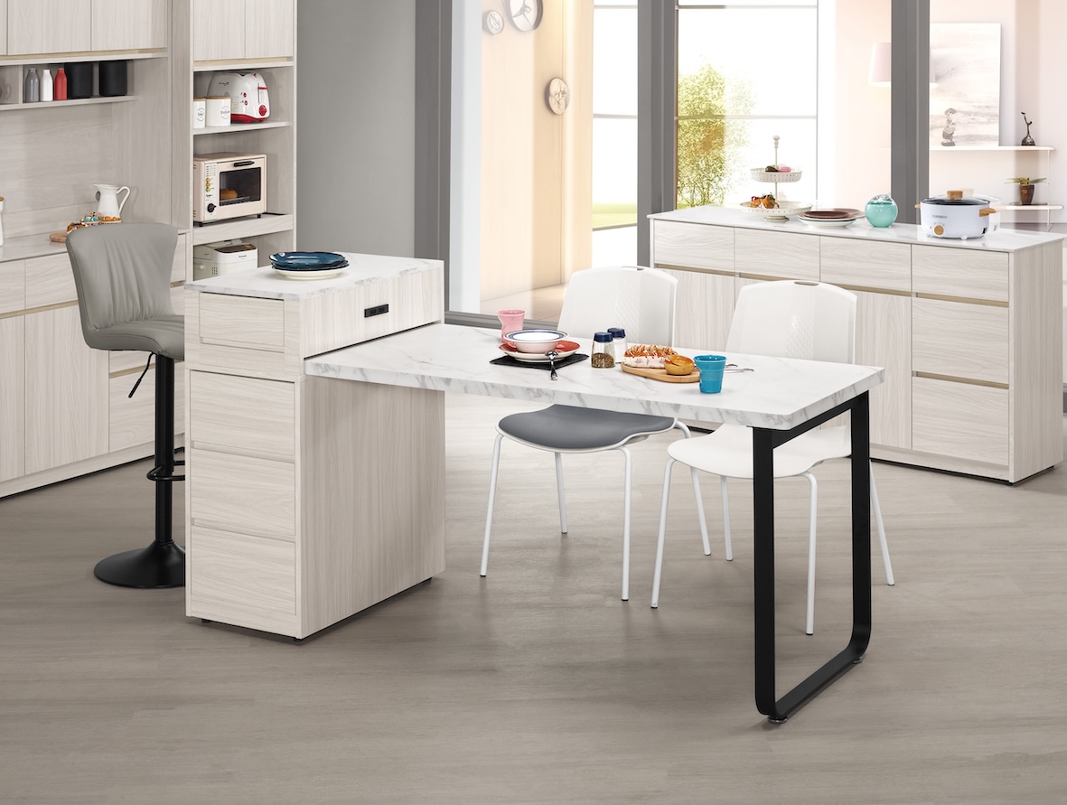 克萊格5尺仿石面中島型多功能餐桌櫃B型