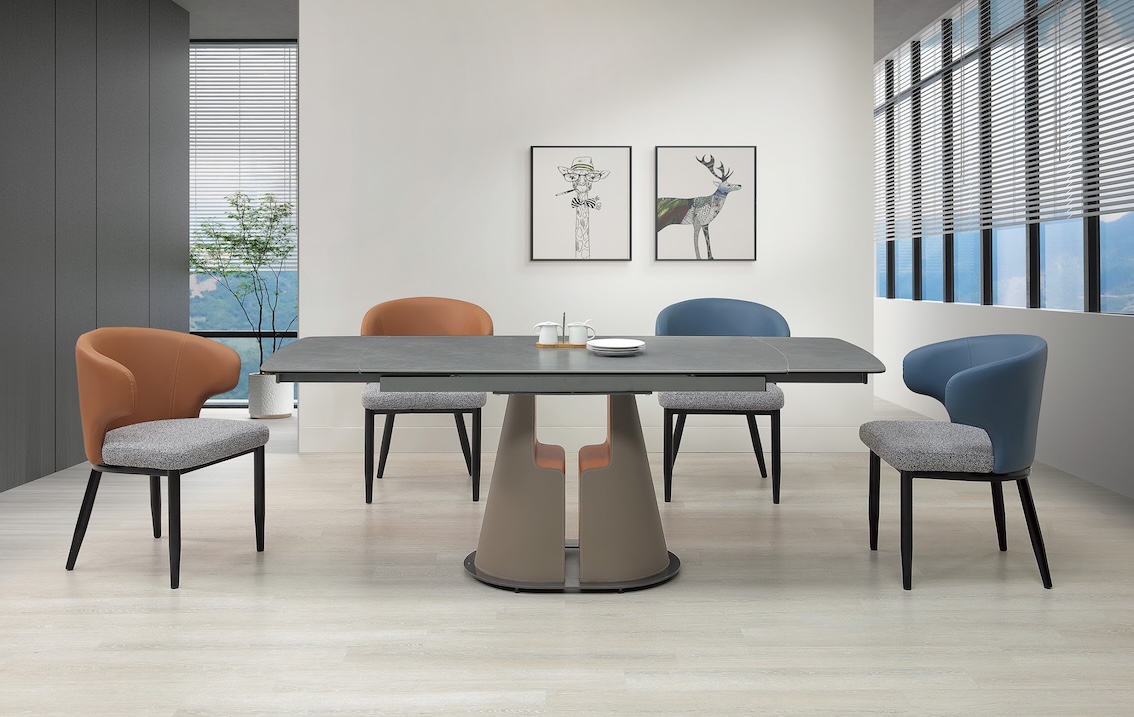 凱爾6.6尺複合陶板伸縮餐桌 湯森休閒椅