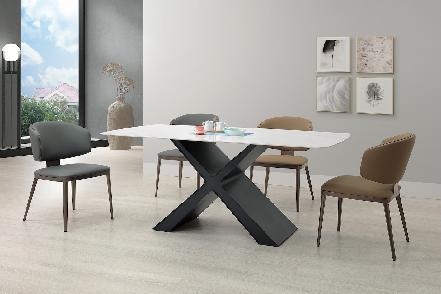 奧斯卡6尺柔光岩板餐桌 奧斯卡餐椅