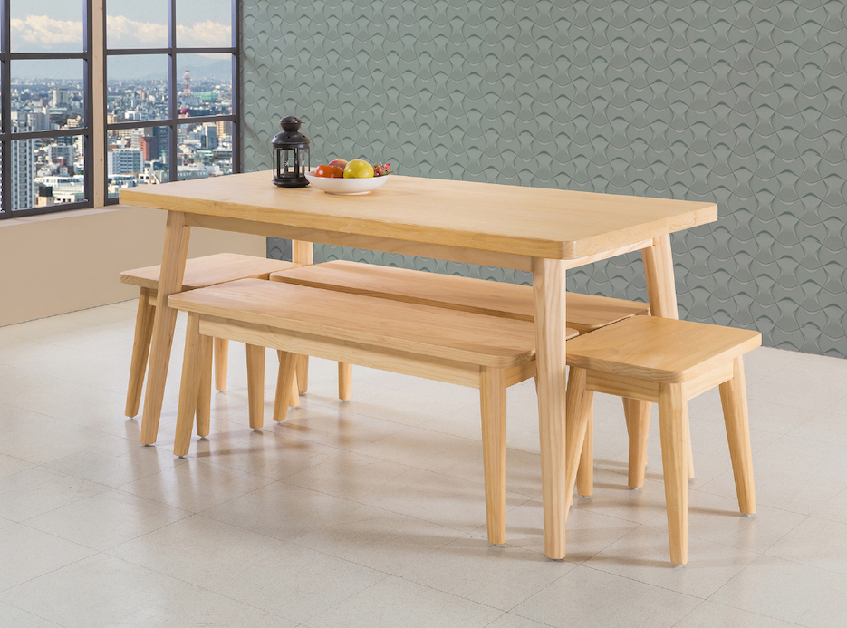 絲帕5尺A級松木實木餐桌 絲帕實木長凳短凳