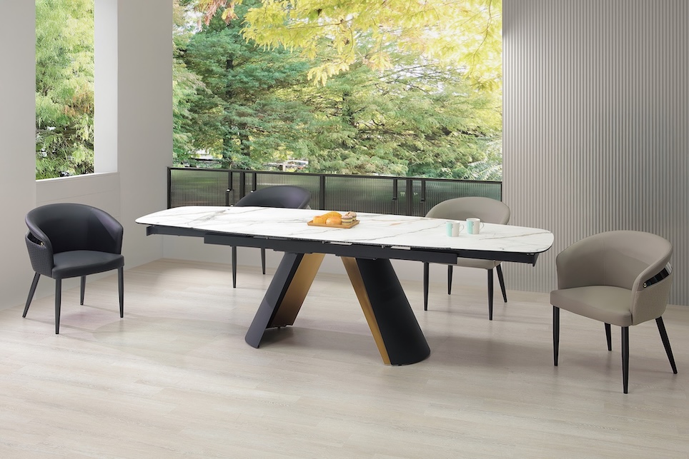 英格麗8.6尺複合陶板伸縮餐桌 英格麗餐椅