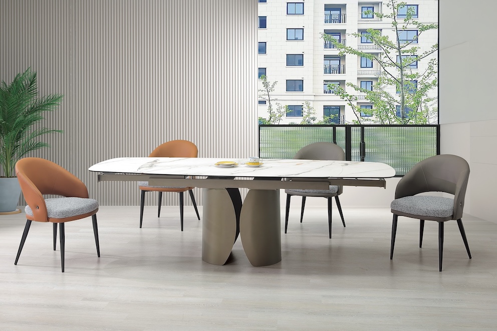 梅莉達8尺複合陶板伸縮餐桌 梅莉達餐椅