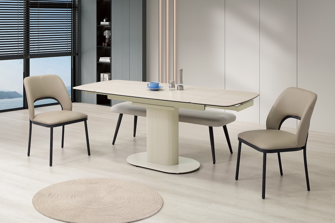 尼娜6尺複合陶板伸縮餐桌 范德爾餐椅