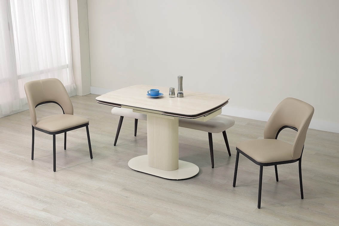 尼娜6尺複合陶板伸縮餐桌 范德爾餐椅