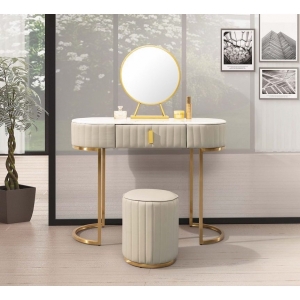 凱特2尺白木紋化妝台含椅 插座設計 鏡片隱藏設計