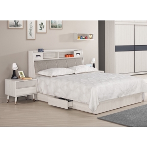 凱特5尺白木紋床頭箱 插座設計 床頭枕設計