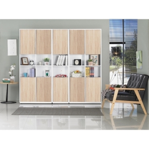 布拉格橡木紋白色組合書櫃 1.35尺單門2.7尺二門
